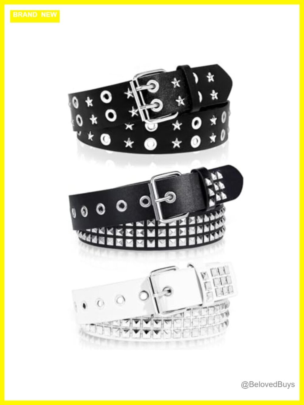 3 Pcs Studded Belt Set Faux Leather Y2K Star Goth Punk Rock Double Grommet